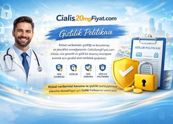 Cialis20mgFiyat.com gizlilik politikası sayfası için hazırlanmış veri güvenliği, kilit ve kalkan temalı profesyonel banner görseli