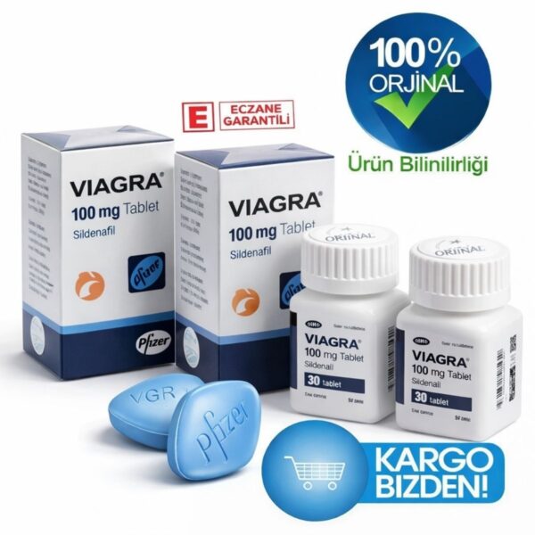 Viagra 100 mg 60 tablet 2 kutu 30lu sildenafil orijinal ürün beyaz fonda kutu ve tablet görünümü