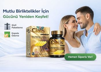 Cialis capsules ürün bannerı mutlu çift görseli ile gizli paketleme ve kapıda ödeme seçenekleriyle