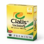Cialis tadalafil 100 mg 30 tablet premium gold kutu beyaz arka planda profesyonel ürün çekimi görseli