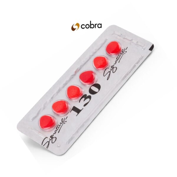 Cobra 130 mg sildenafil içeren kırmızı tabletli 6’lı blister ambalaj ürün görseli beyaz arka planda