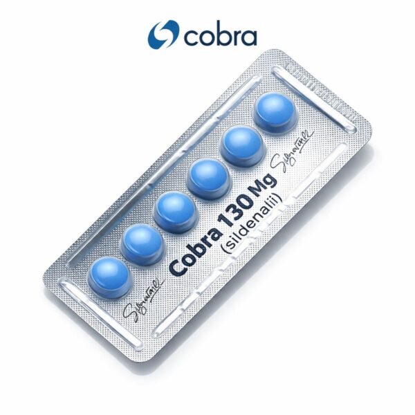 Cobra 130 mg mavi tablet 6’lı blister ambalaj sildenafil içerikli erkek performans ürünü beyaz zemin ürün fotoğrafı