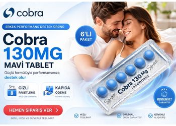 Cobra 130 mg mavi tablet 6’lı paket erkek performans destek ürünü, gizli paketleme ve kapıda ödeme avantajları ile