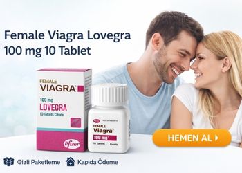 Female Viagra Lovegra 100 mg ürün bannerı, mutlu çift görseli, gizli paketleme ve kapıda ödeme ikonları ile birlikte