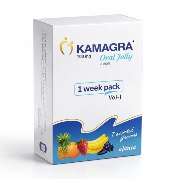 Kamagra 100 mg oral jel 7’li paket kutusu beyaz fonda profesyonel ürün görseli