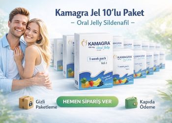 Kamagra Jel 10’lu paket banner görseli çift konsepti ile ürün kutuları, gizli paketleme ve kapıda ödeme seçenekleri