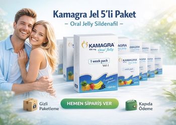 Kamagra Jel 5’li paket banner görseli çift konsepti ile ürün kutuları, gizli paketleme ve kapıda ödeme seçenekleri