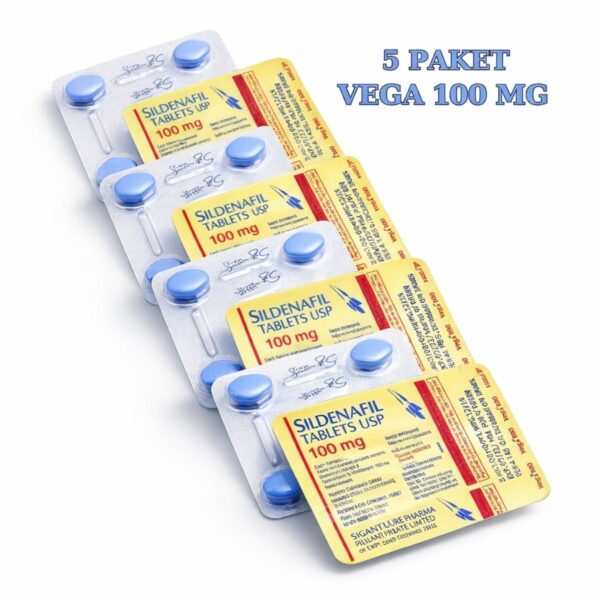Vega 100 mg sildenafil tablet 5 paket blister ürün beyaz arka plan profesyonel çekim