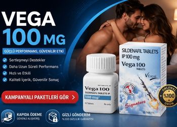 Vega 100 Mg tablet ürün görseli, sildenafil içeren performans destek ürünü ve kampanyalı paket seçenekleri
