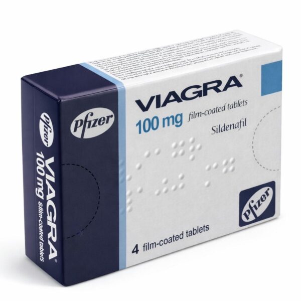 Viagra 100 mg 4 tablet sildenafil kutu ambalajı beyaz zemin üzerinde profesyonel ürün fotoğrafı